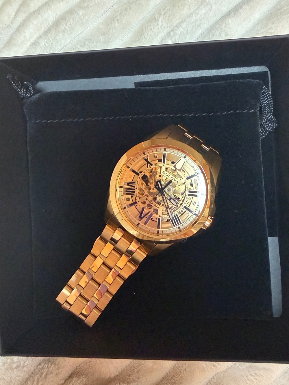 Bulova Automatic Skeleton Gold tone Men’s Watch like new